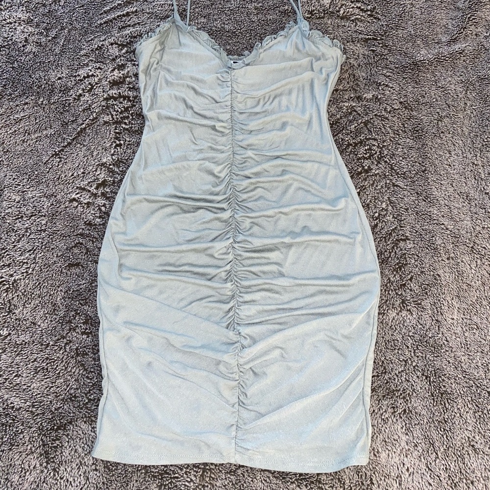 Ruffled sage green mini dress